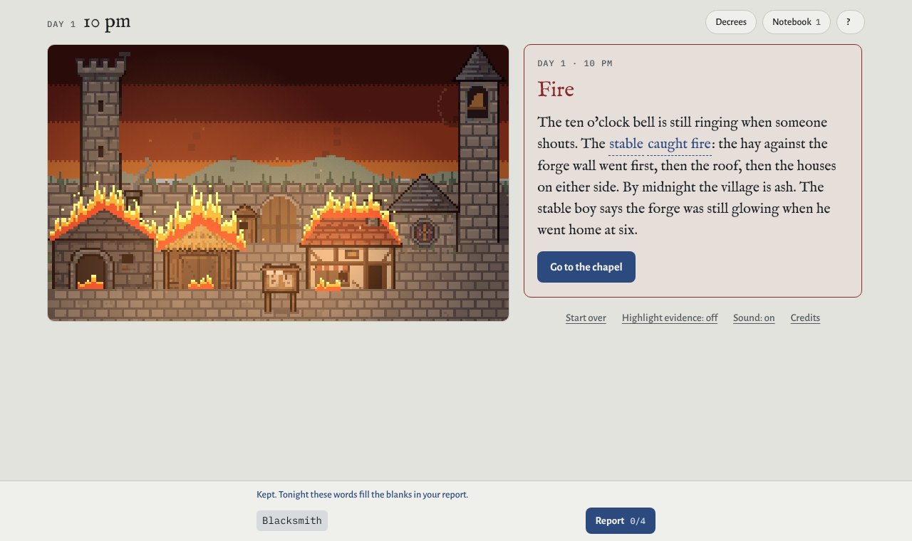 The village burning at night